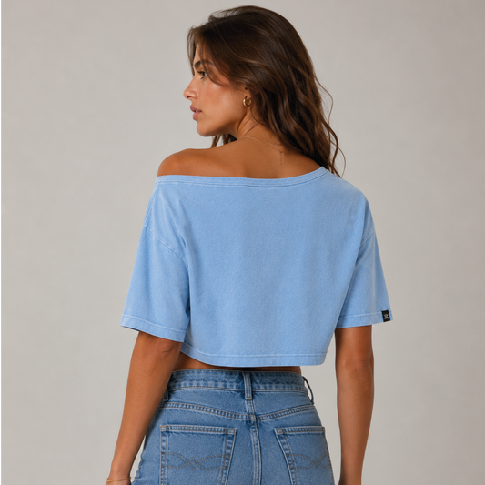 Camiseta Asimetrica cropped DELIA Celeste