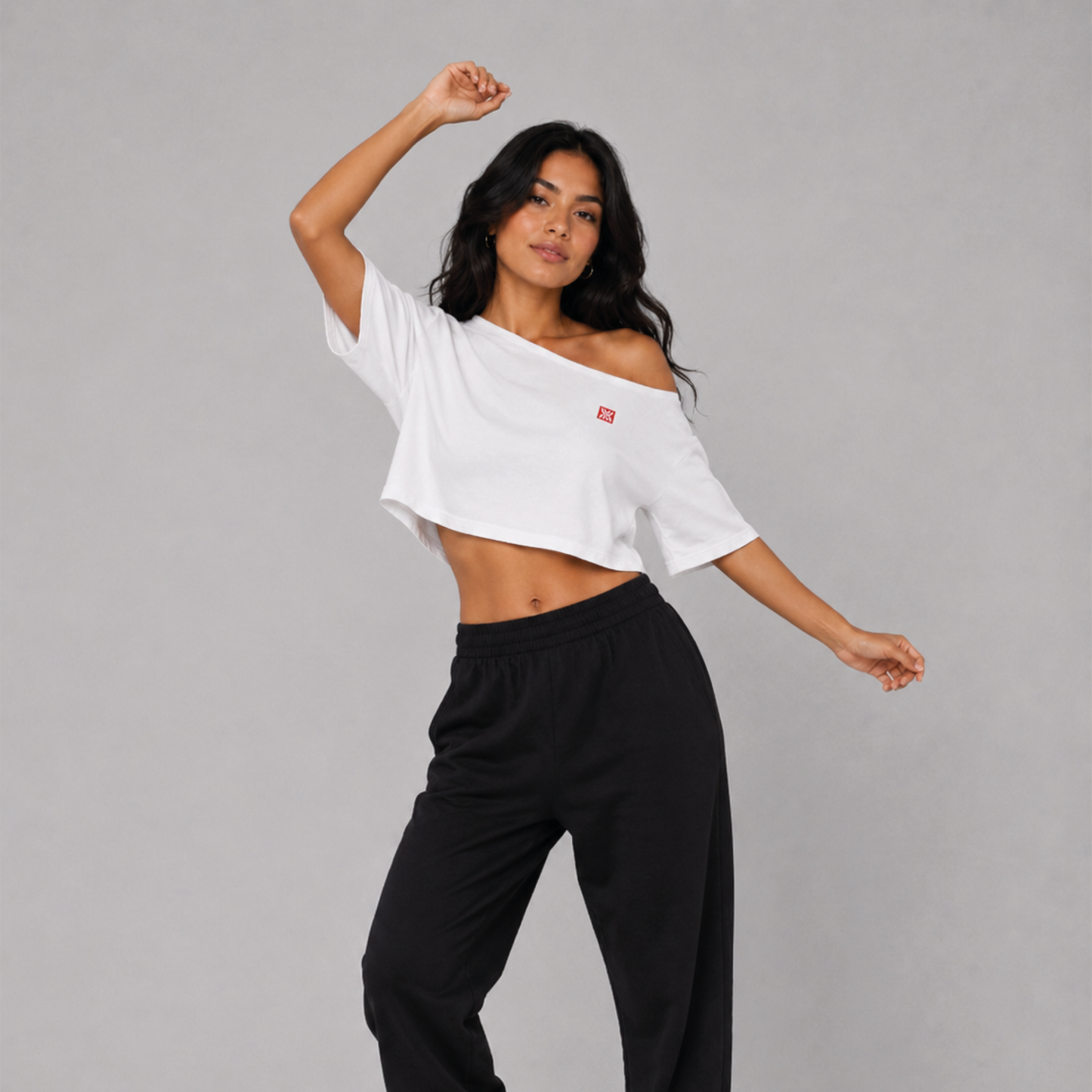 DELIA White Asymmetric Cropped T-Shirt