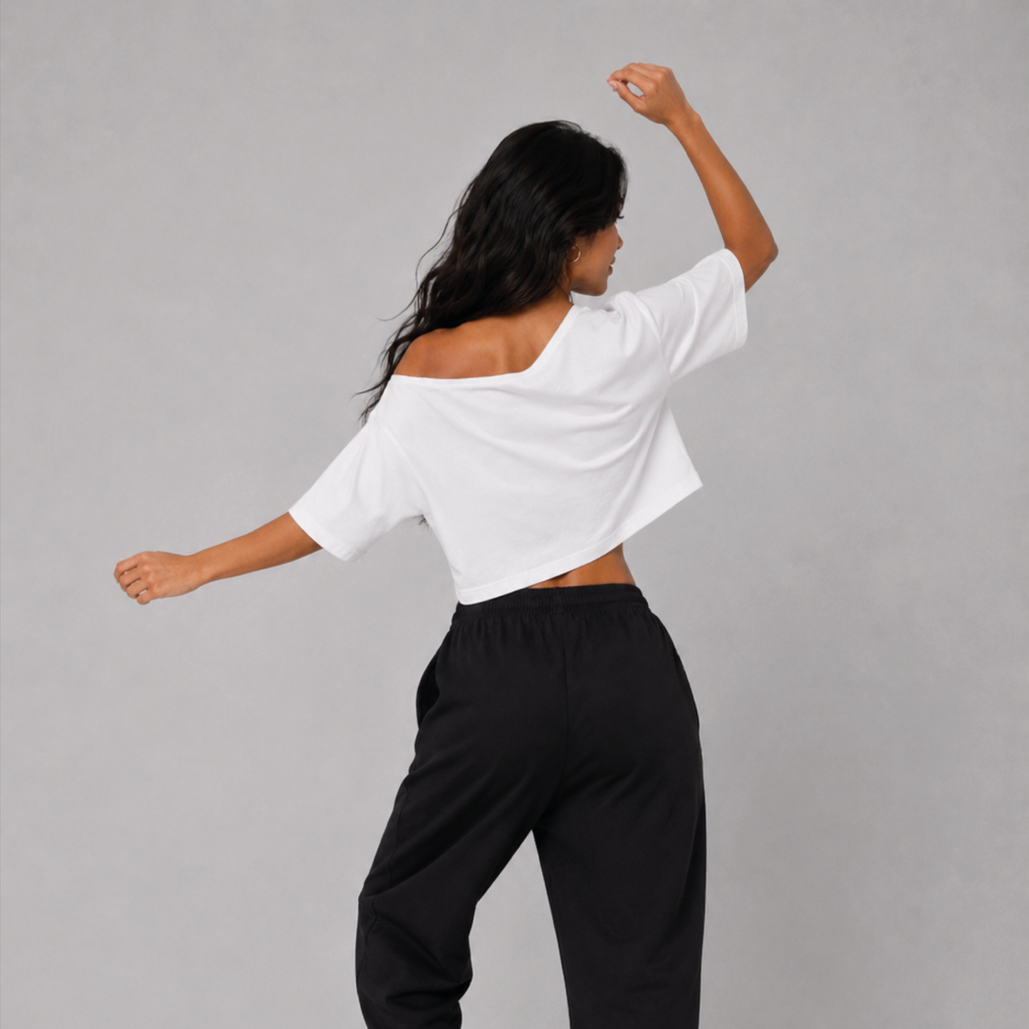 DELIA White Asymmetric Cropped T-Shirt