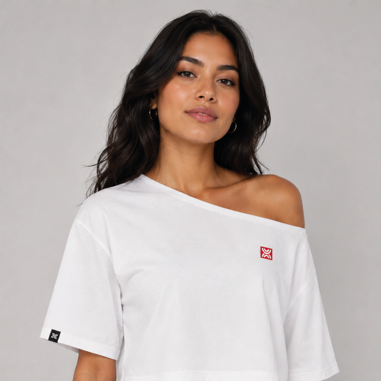 DELIA White Asymmetric Cropped T-Shirt