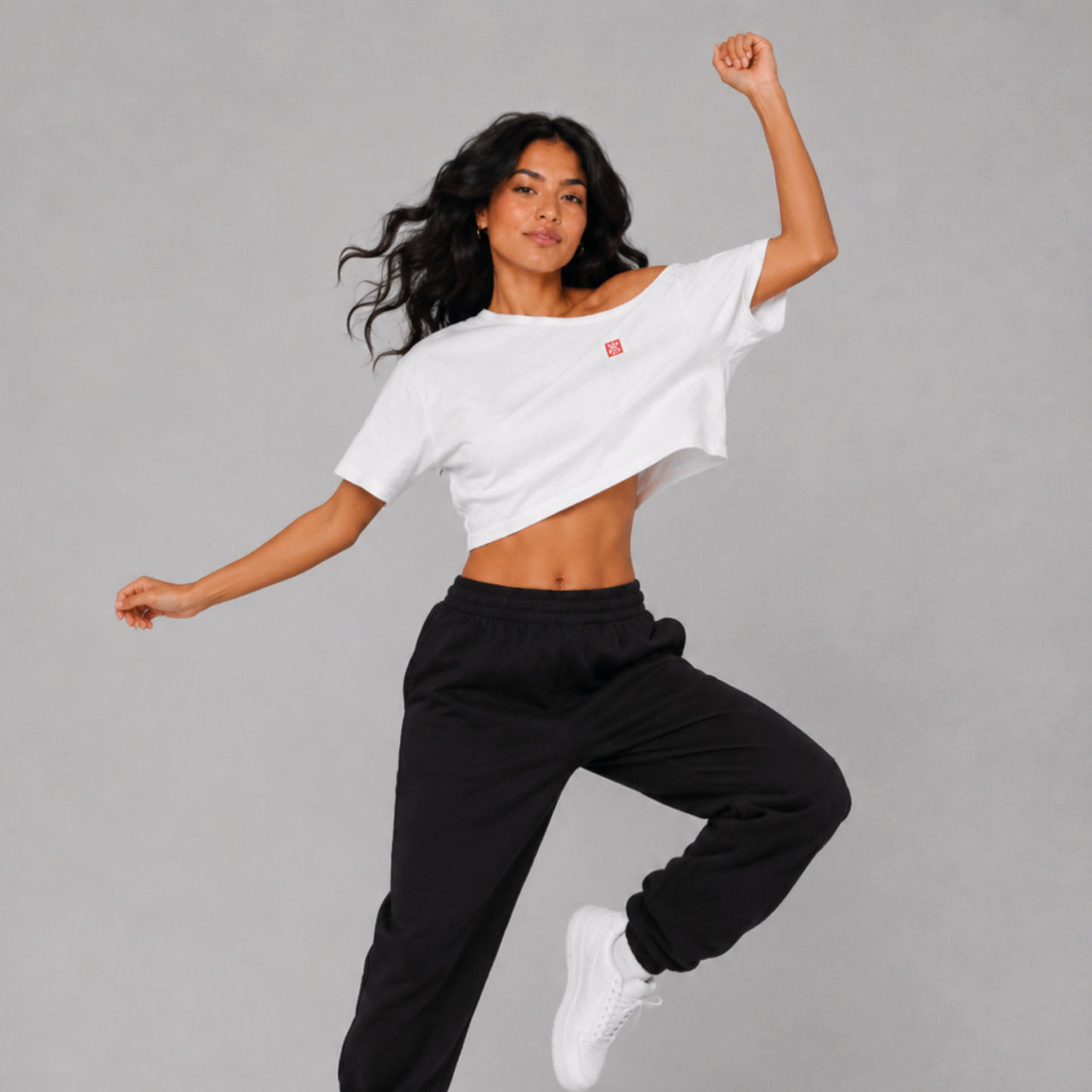 DELIA White Asymmetric Cropped T-Shirt